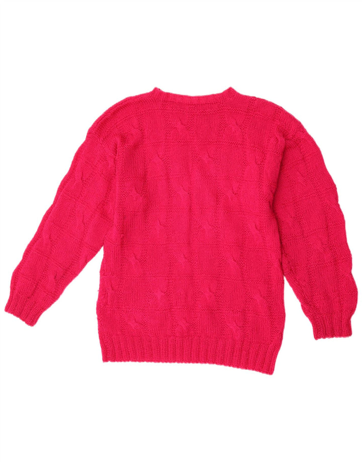 Maglione maglione girocollo da donna vintage UK 16 grande rosa