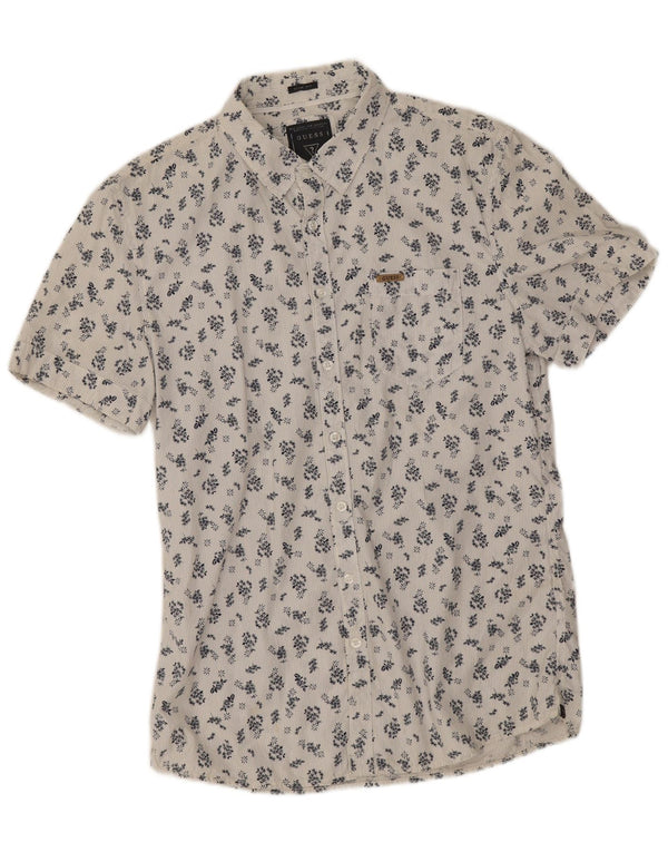 Guess Camicia a maniche corte da uomo UK 36 Piccolo cotone floreale bianco