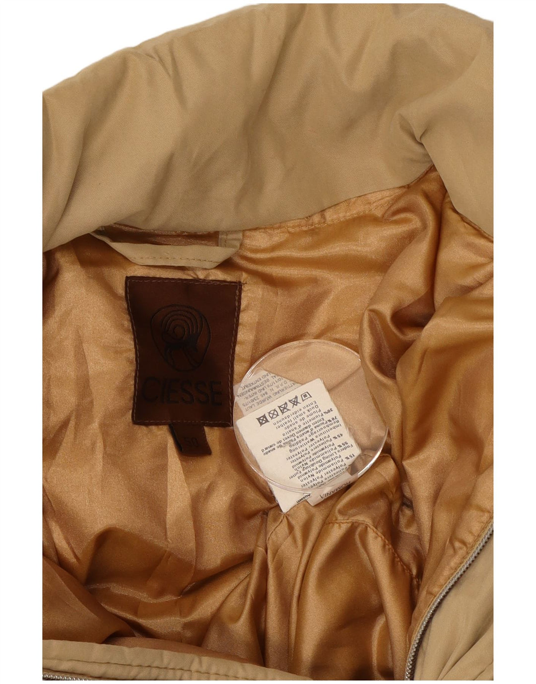 Giacca imbottita vintage da uomo IT 50 Large Beige Poliestere