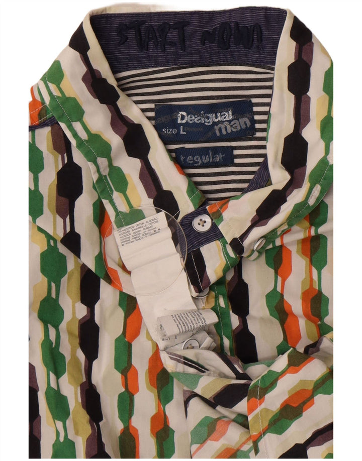 Desigual Camicia da uomo a maniche corte, vestibilità regolare, grande, multicolore, geometrica
