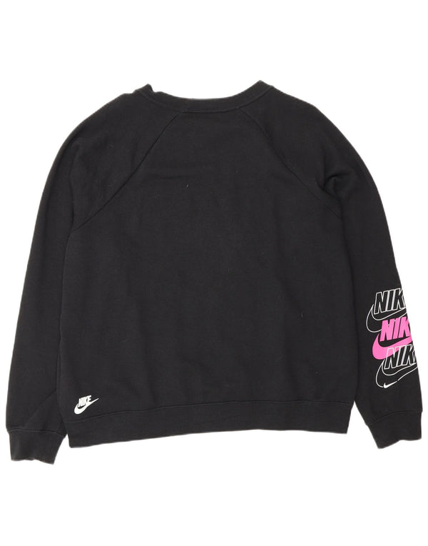 Felpa con grafica oversize da donna Nike, maglione UK 16, grande cotone nero