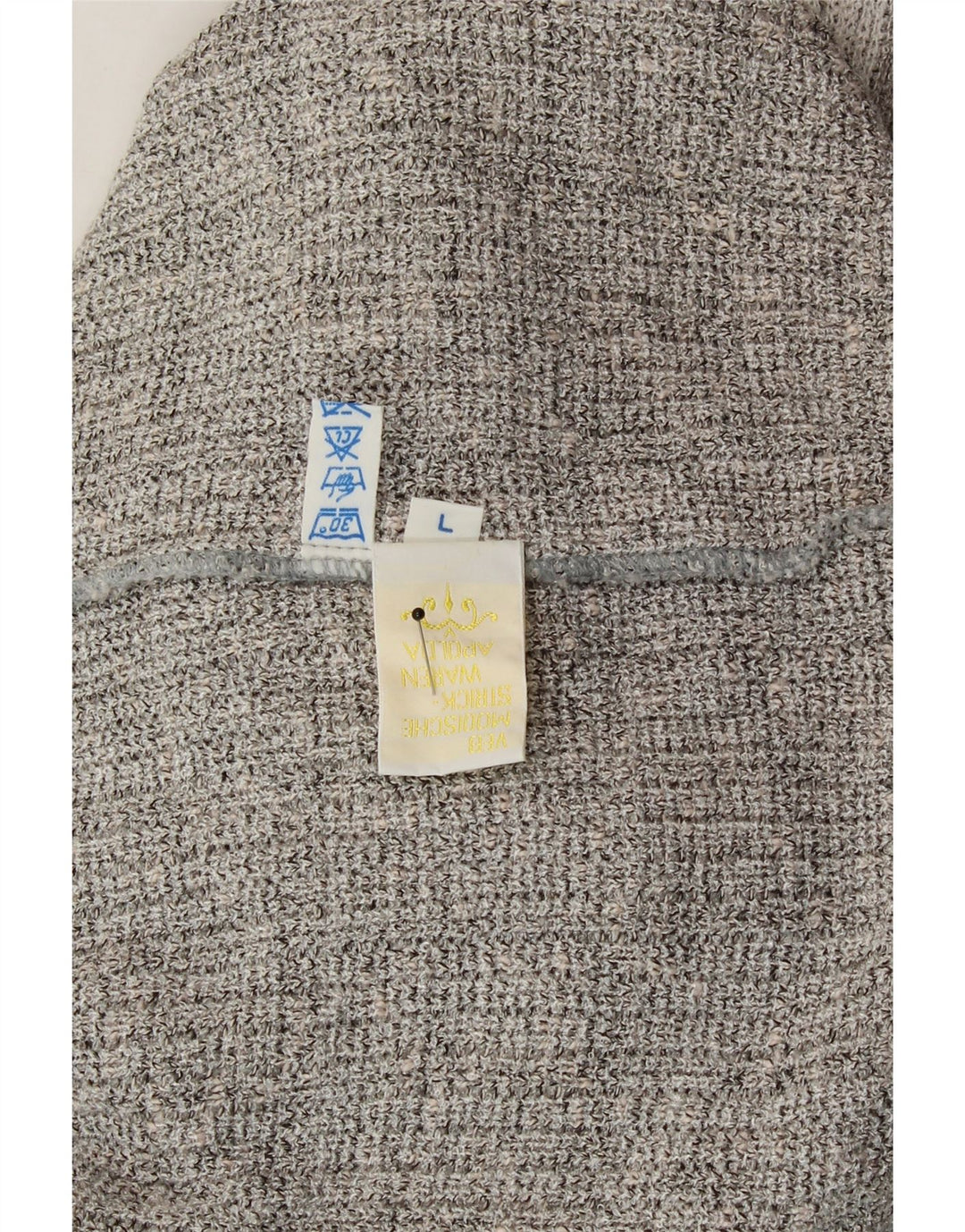 EXQUISIT Mens V-Neck Jumper Sweater Large Grey Geometric Vintage Exquisit and Second-Hand Exquisit from Messina Hembry 