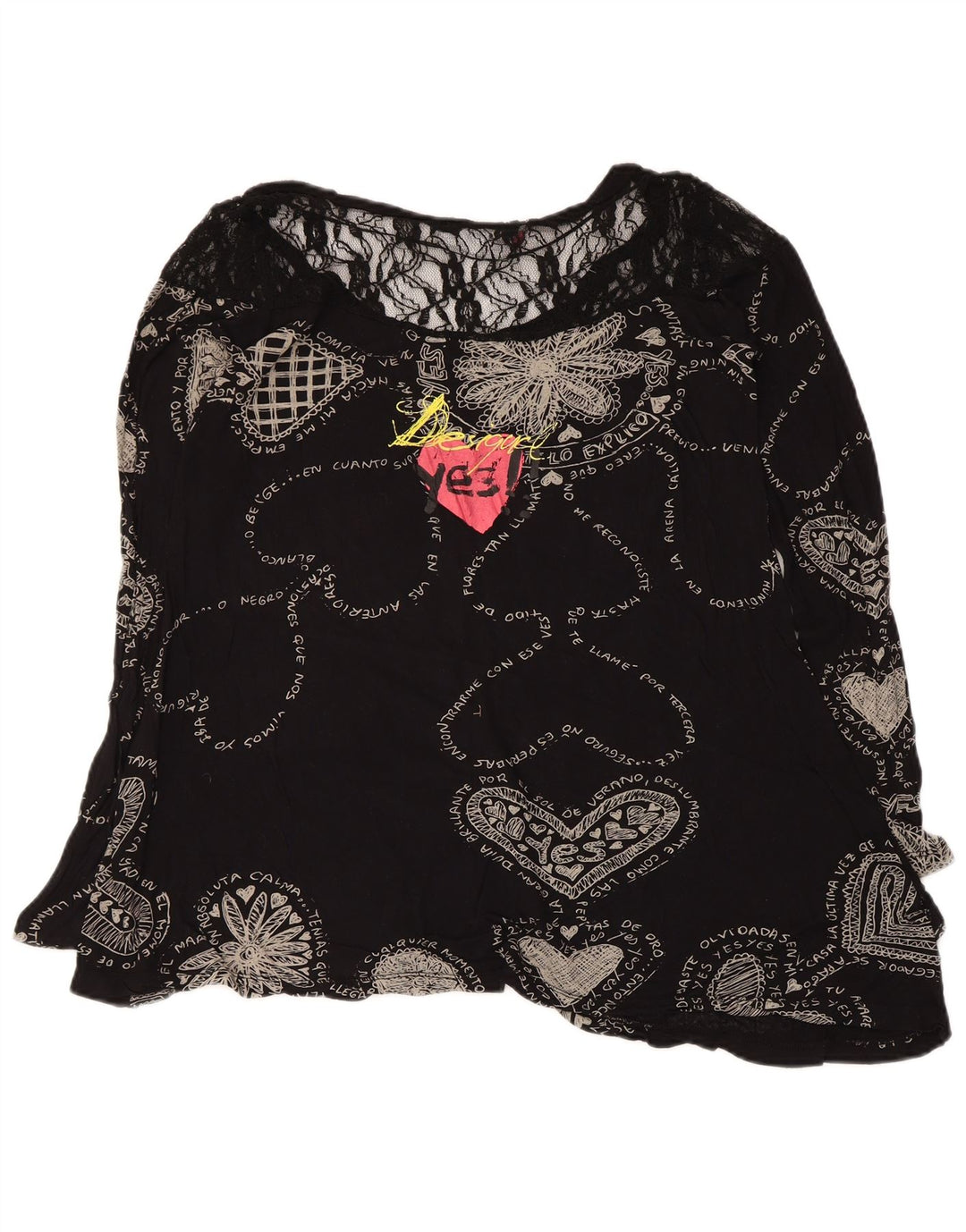 Desigual Camicetta grafica da donna Top UK 12 Cuore geometrico nero medio
