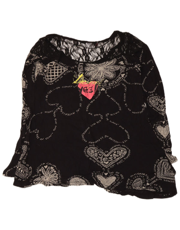 Desigual Camicetta grafica da donna Top UK 12 Cuore geometrico nero medio