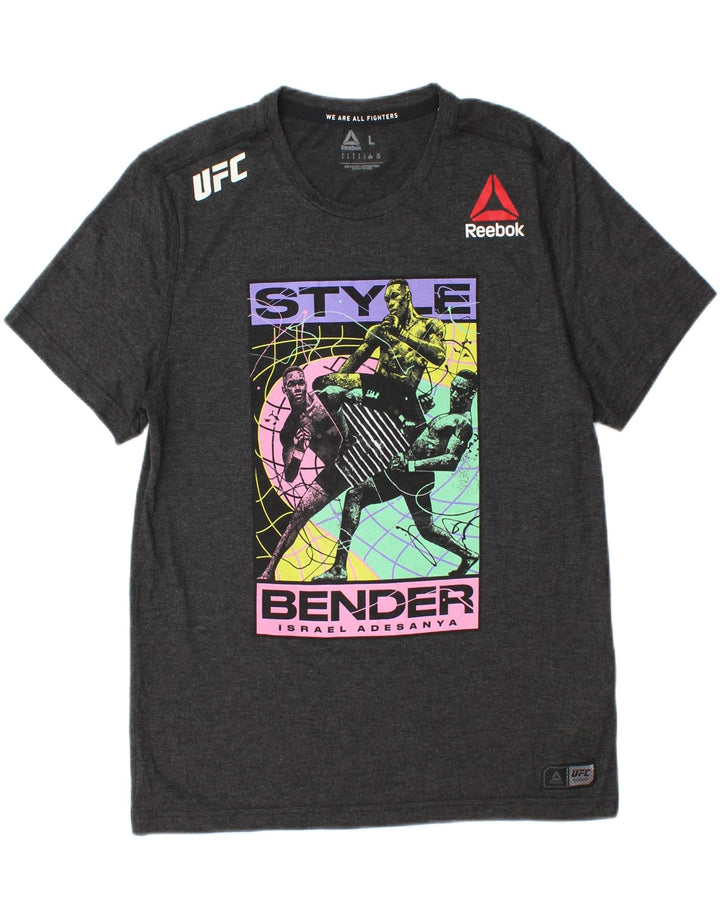T-shirt grafica da uomo Reebok Top grande in poliestere grigio