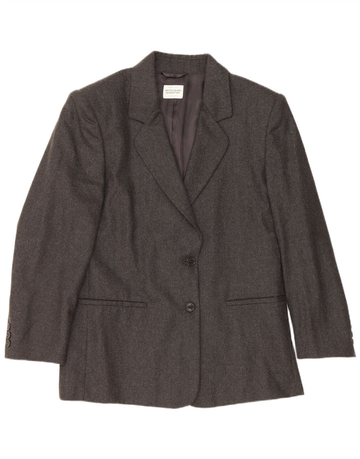 Giacca Blazer a 2 Bottoni da Donna BENETTON IT 44 Lana Vergine Grigio Medio
