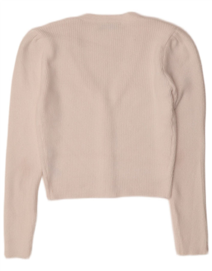 Maglione cardigan corto da donna Zara UK 12 nylon bianco medio