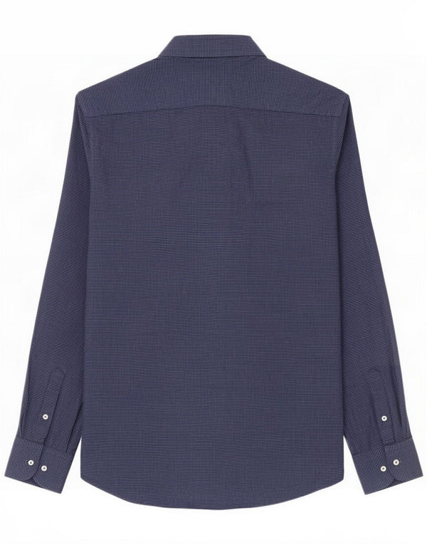 Massimo Dutti Camicia da uomo in flanella vestibilità regolare piccola blu pied de poule in cotone