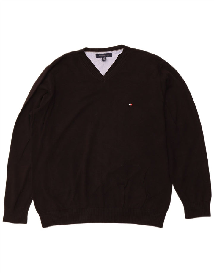 TOMMY HILFIGER Maglione da uomo con scollo a V grande cotone nero