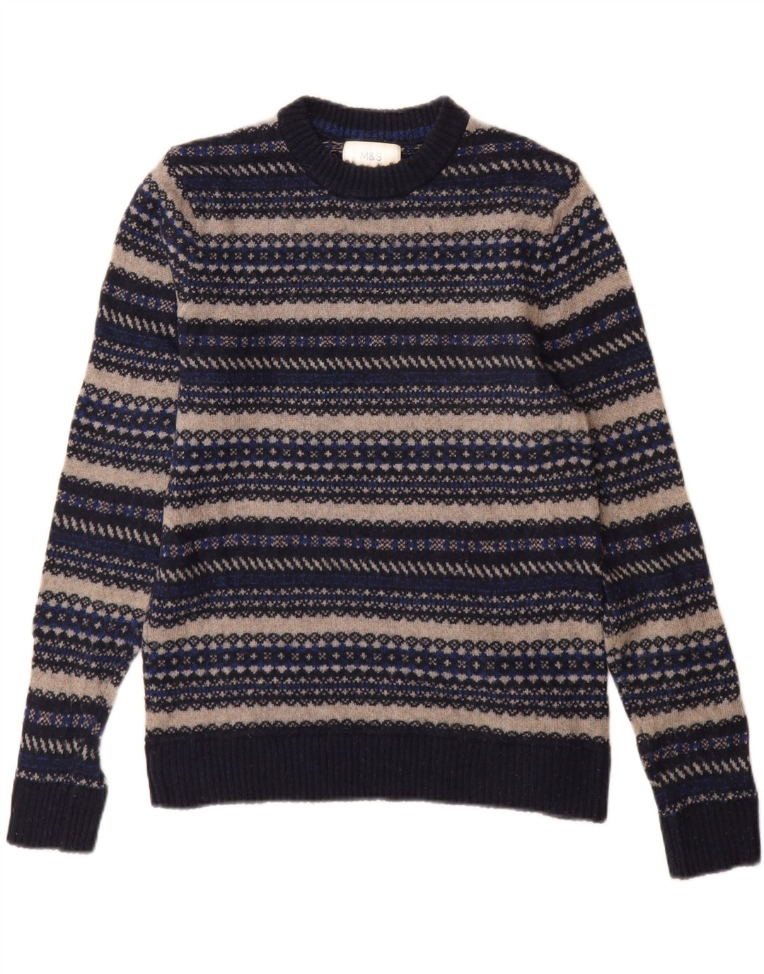 Maglione maglione girocollo da uomo Marks & Spencer piccolo a righe blu navy