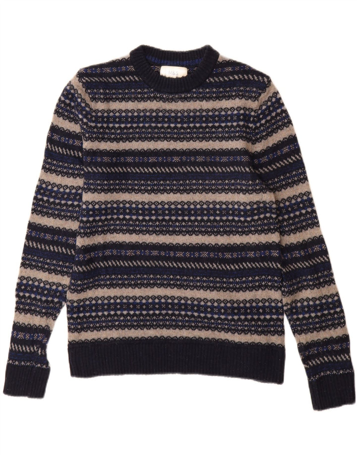 Maglione maglione girocollo da uomo Marks & Spencer piccolo a righe blu navy