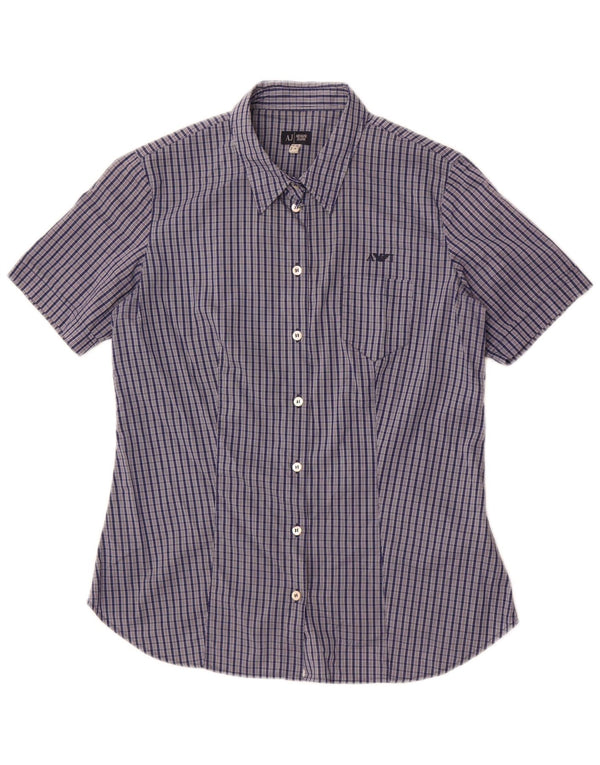 Camicia a maniche corte da donna Armani Jeans US 8 cotone medio a quadri blu navy