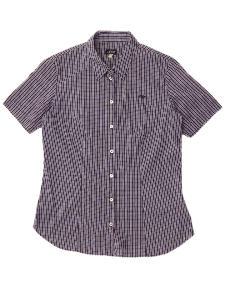 Camicia a maniche corte da donna Armani Jeans US 8 cotone medio a quadri blu navy