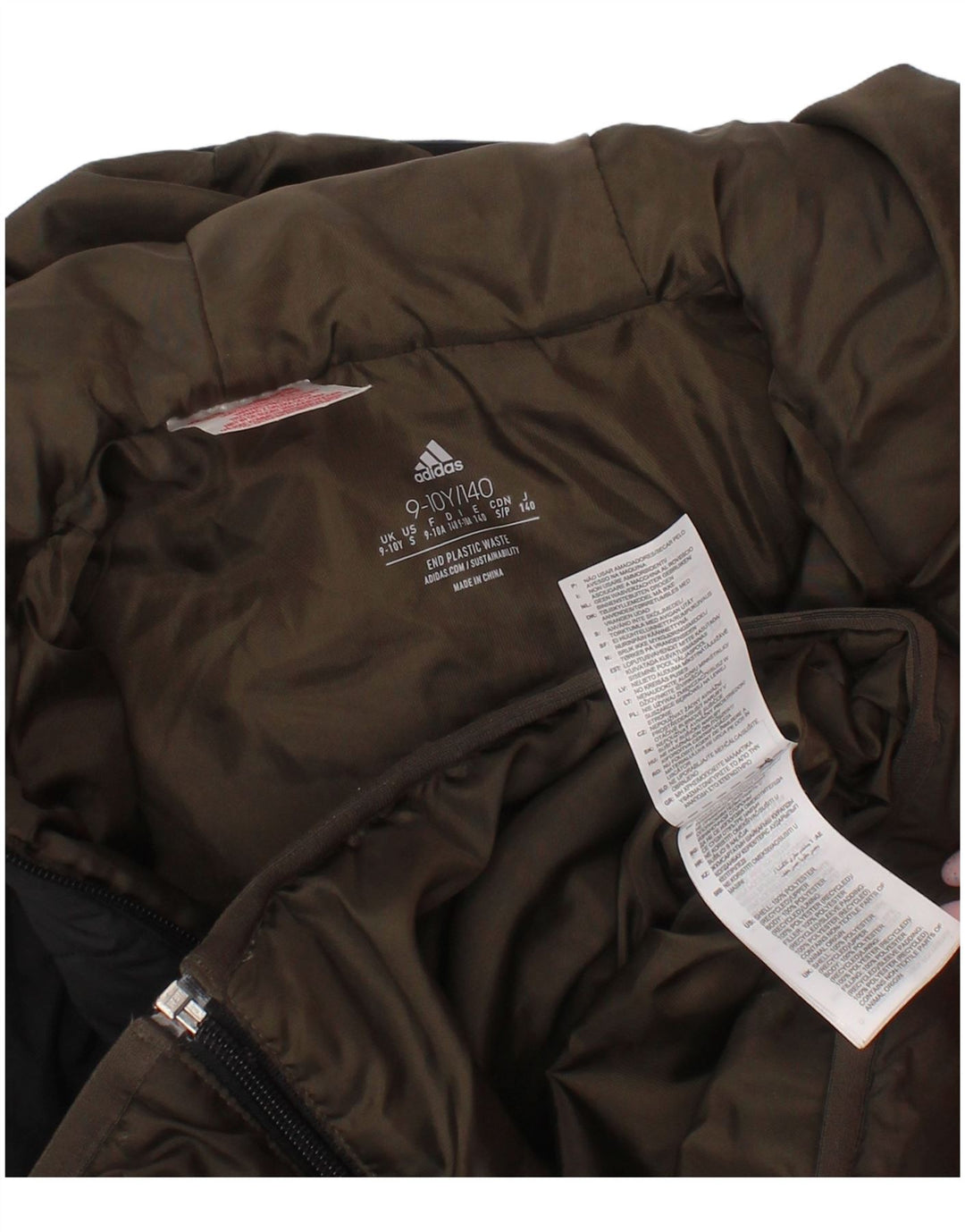 Giacca imbottita con cappuccio Adidas da ragazzo 9-10 anni Poliestere color block kaki