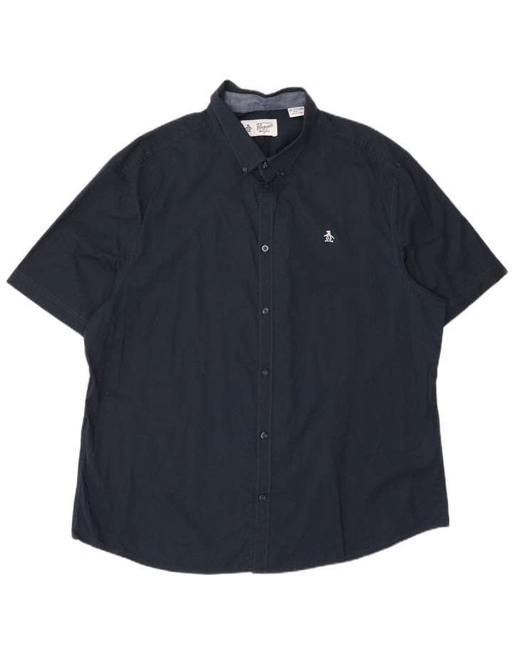 Camicia a maniche corte da uomo Penguin 2XL in cotone blu navy