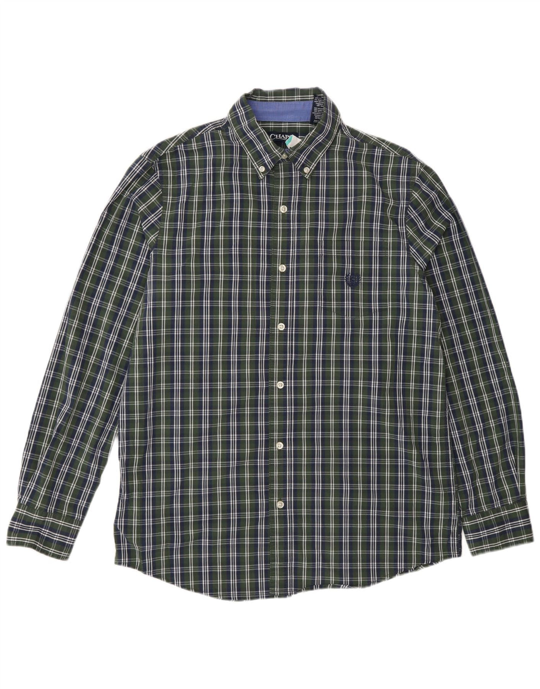 Chaps Camicia da uomo Easy Care in cotone a quadri verde medio