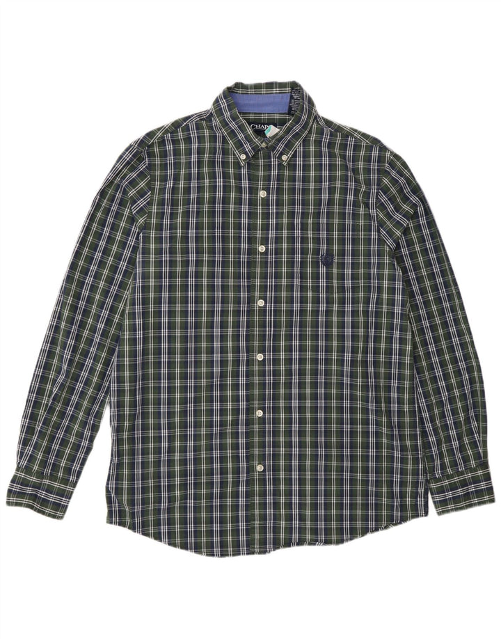 Chaps Camicia da uomo Easy Care in cotone a quadri verde medio