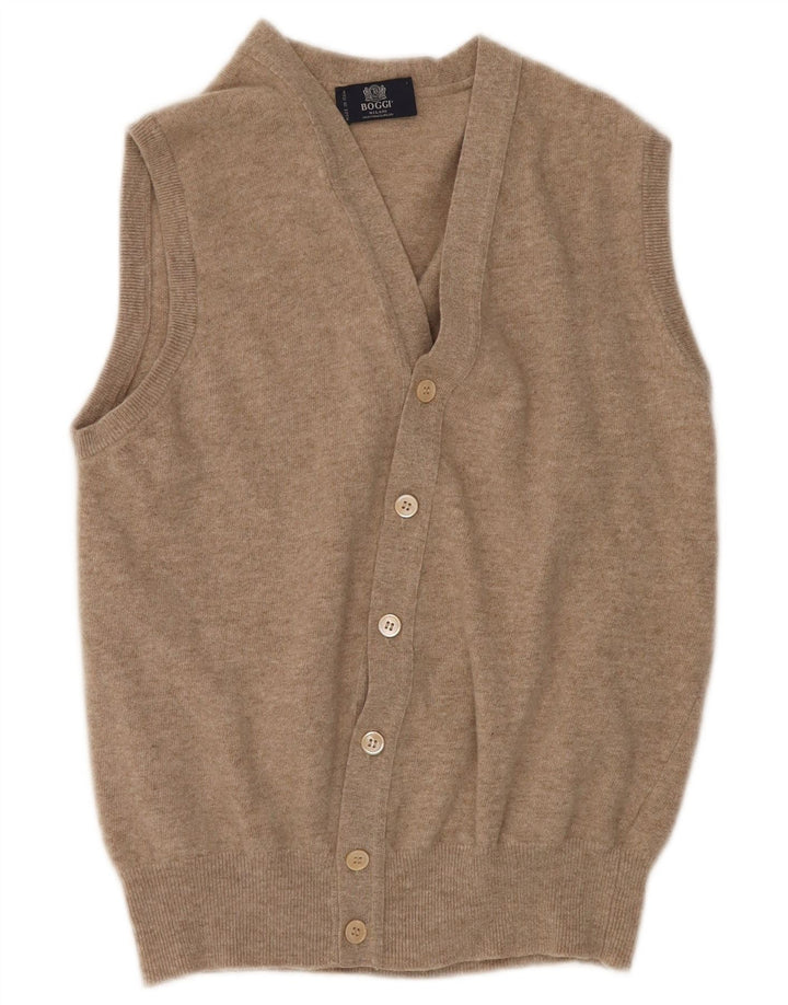 BOGGI MILANO Maglione cardigan senza maniche da donna UK 14 Lana beige medio