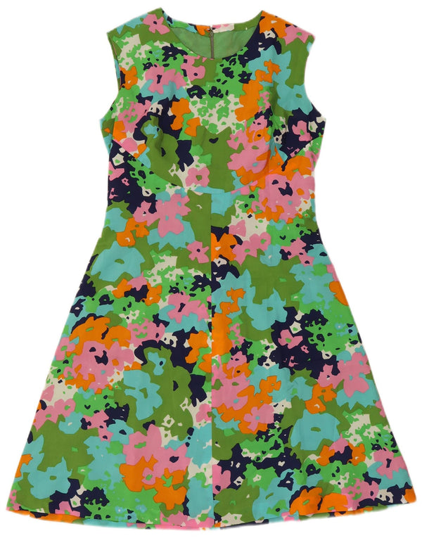 Abito vintage da donna senza maniche a trapezio UK 8 piccolo retrò multicolore