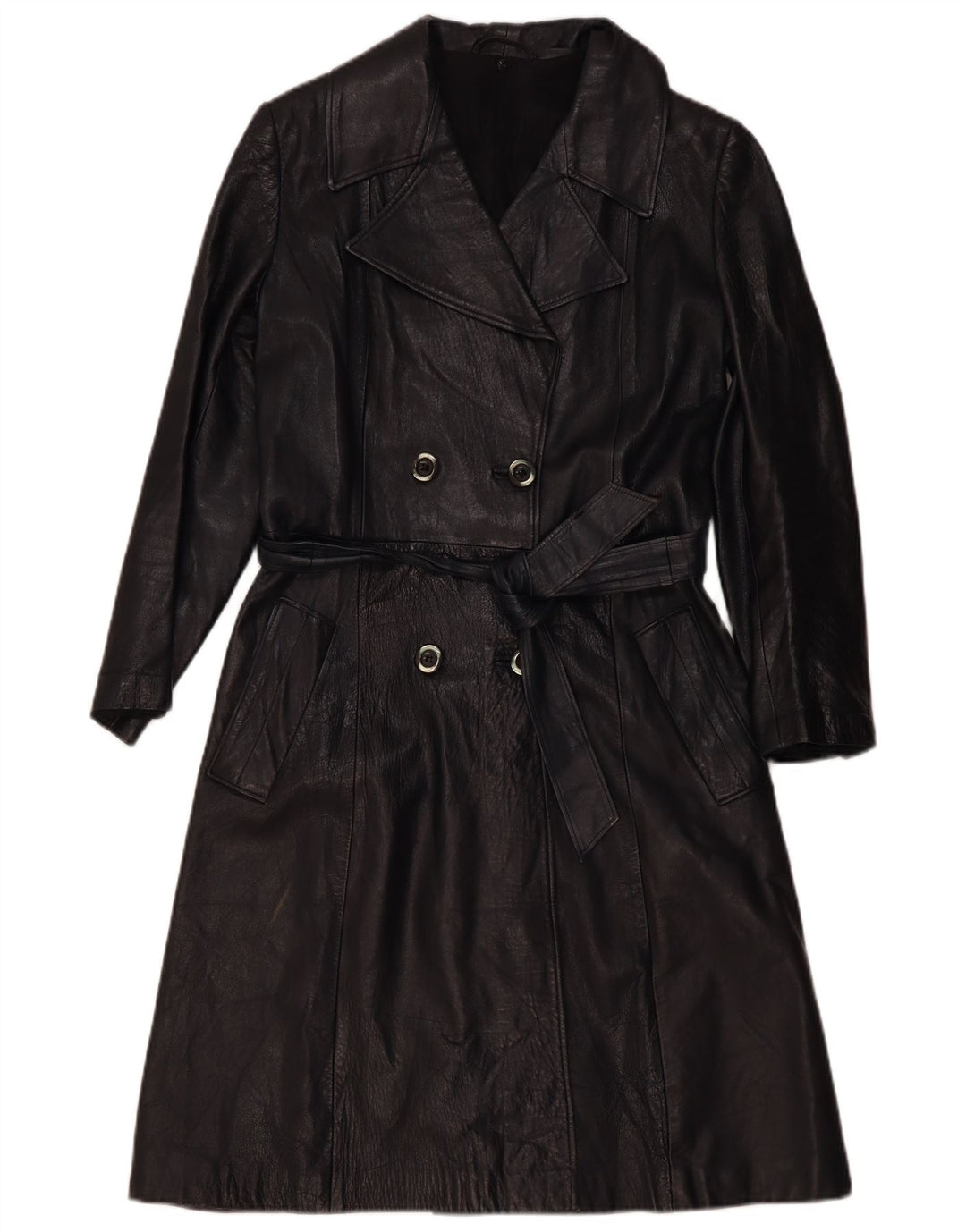 Cappotto in pelle doppiopetto vintage da donna UK 4 XS nero