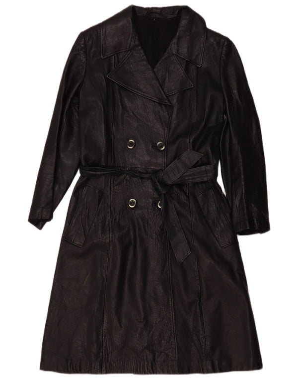 Cappotto in pelle doppiopetto vintage da donna UK 4 XS nero