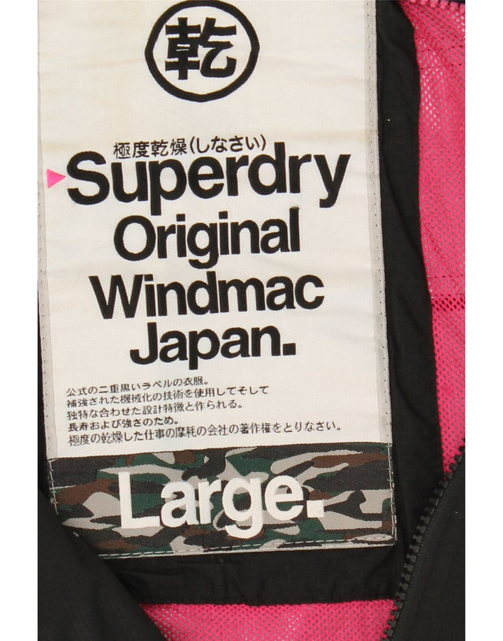 Giacca a vento da donna con cappuccio Windmac Superdry UK 16 grande nylon nero