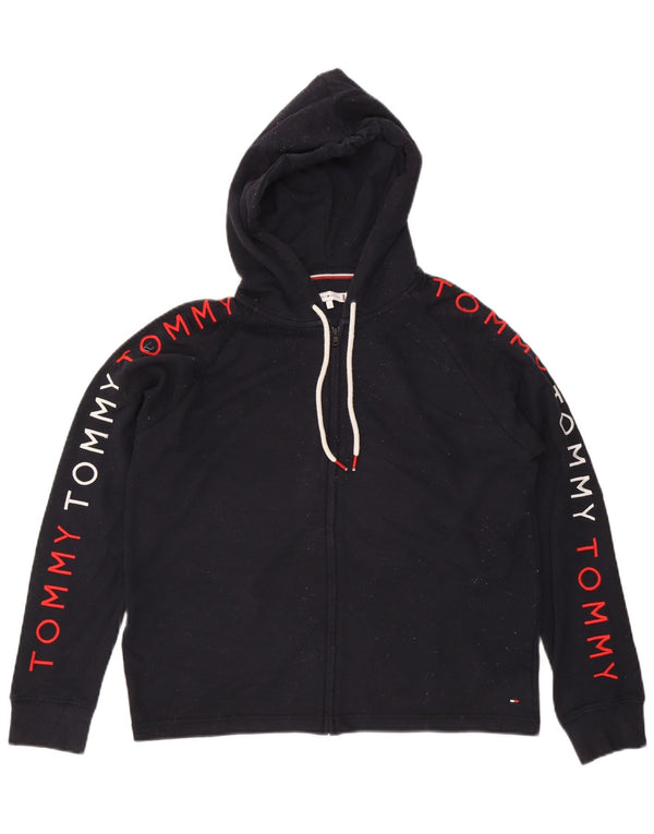 Maglione con cappuccio e zip grafica da donna Tommy Hilfiger UK 16 Large Blu Navy