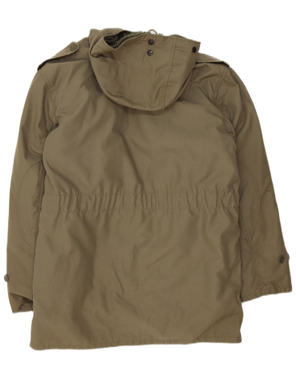 Giacca militare vintage da uomo Sherpa Parka con cappuccio UK 38 Medio Cachi