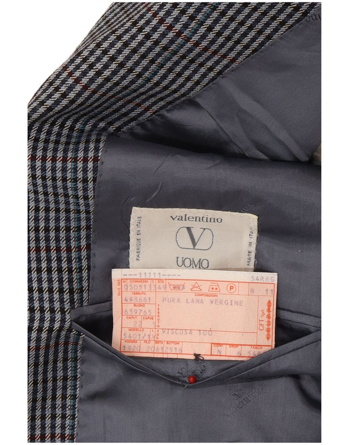 VALENTINO Mens Uomo 2 Button Blazer Jacket IT 54 2XL Navy Blue Gingham