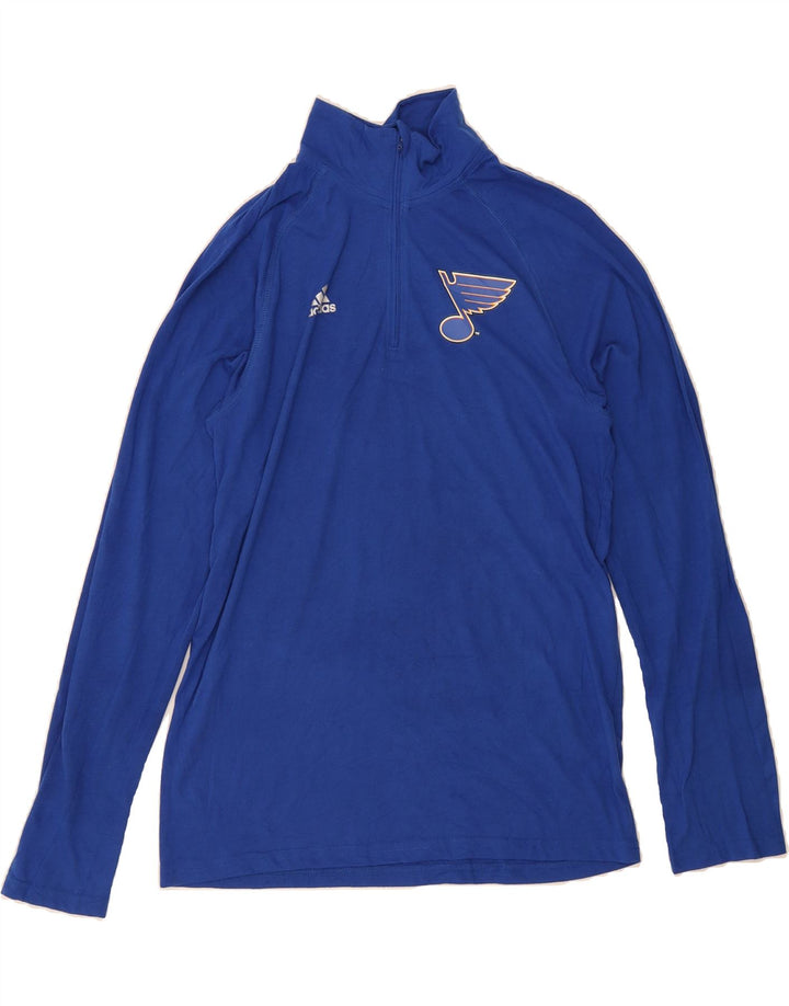 ADIDAS Mens Zip Neck Graphic Top Long Sleeve Medium Blue Polyester Vintage Adidas and Second-Hand Adidas from Messina Hembry 