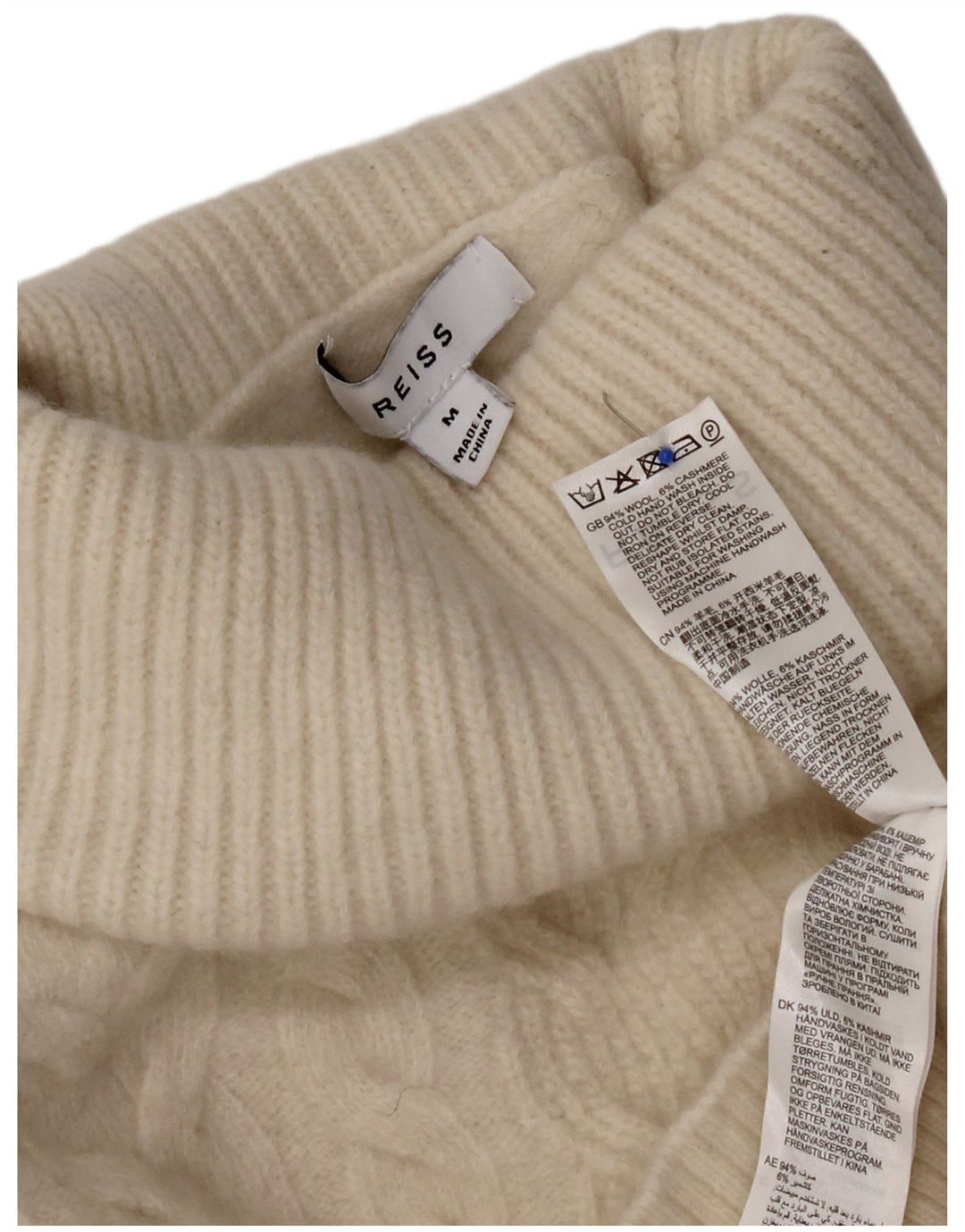 Maglione maglione a collo alto da donna Reiss UK 14 lana bianco sporco medio