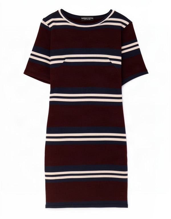 Abito t-shirt petite da donna Topshop UK 8 piccolo a righe bordeaux