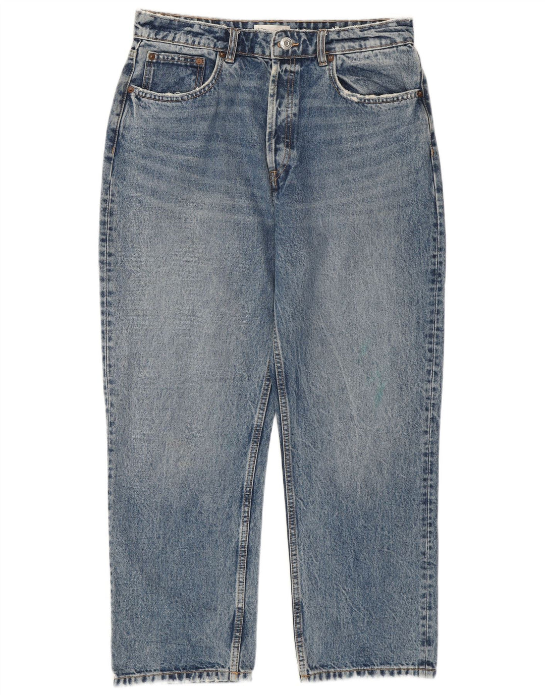 Jeans corti a vita alta da donna Zara EU 44 XL W34 L26 cotone blu