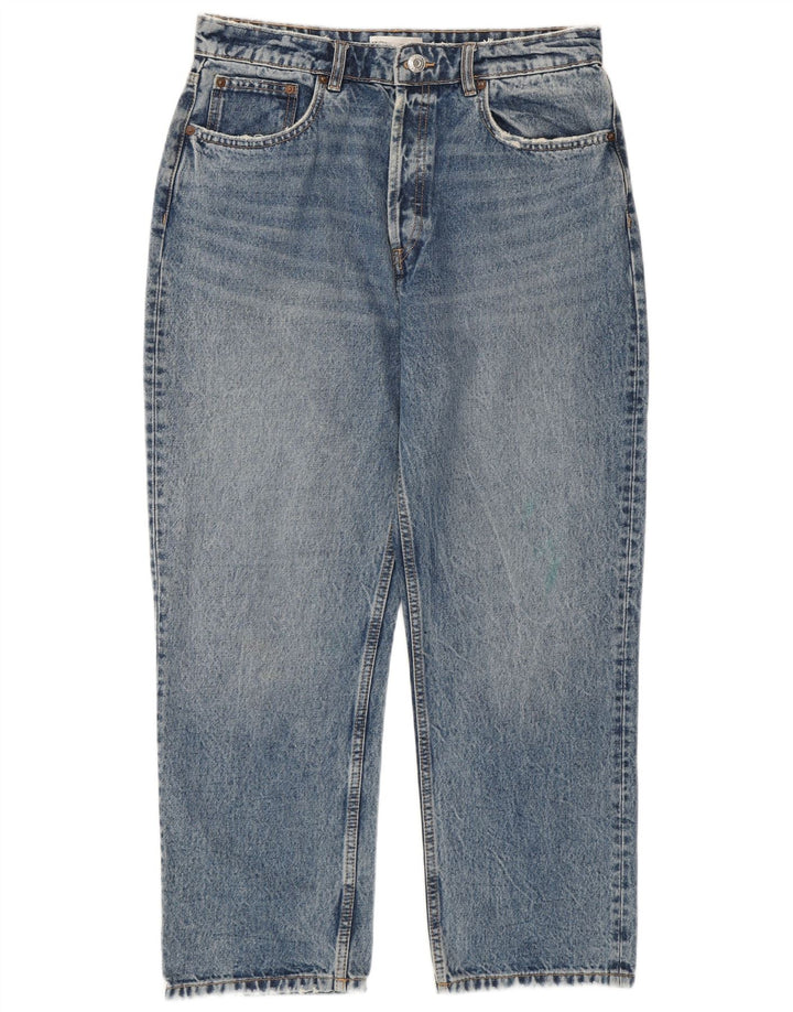 Jeans corti a vita alta da donna Zara EU 44 XL W34 L26 cotone blu