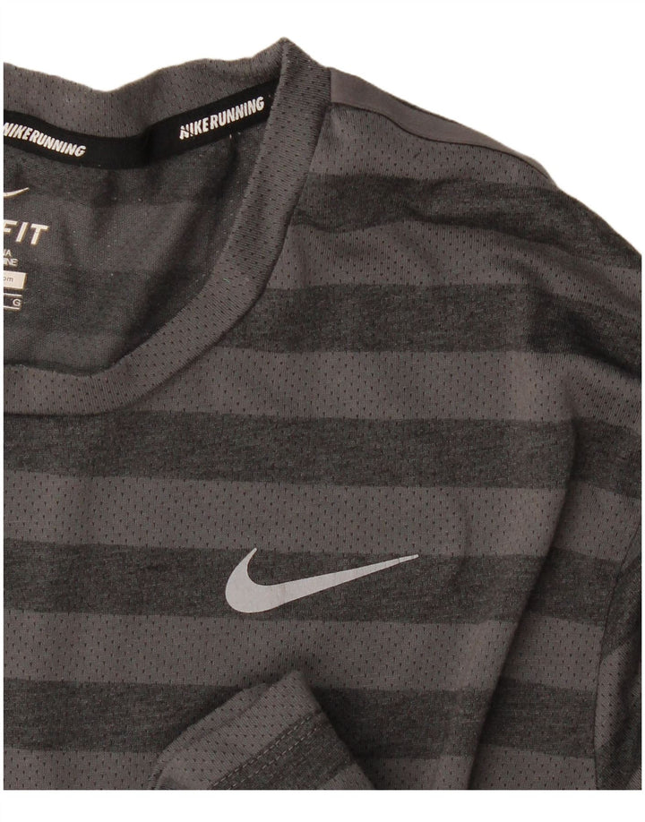 T-shirt Nike da uomo Dri Fit, top grande, in poliestere a righe grigie