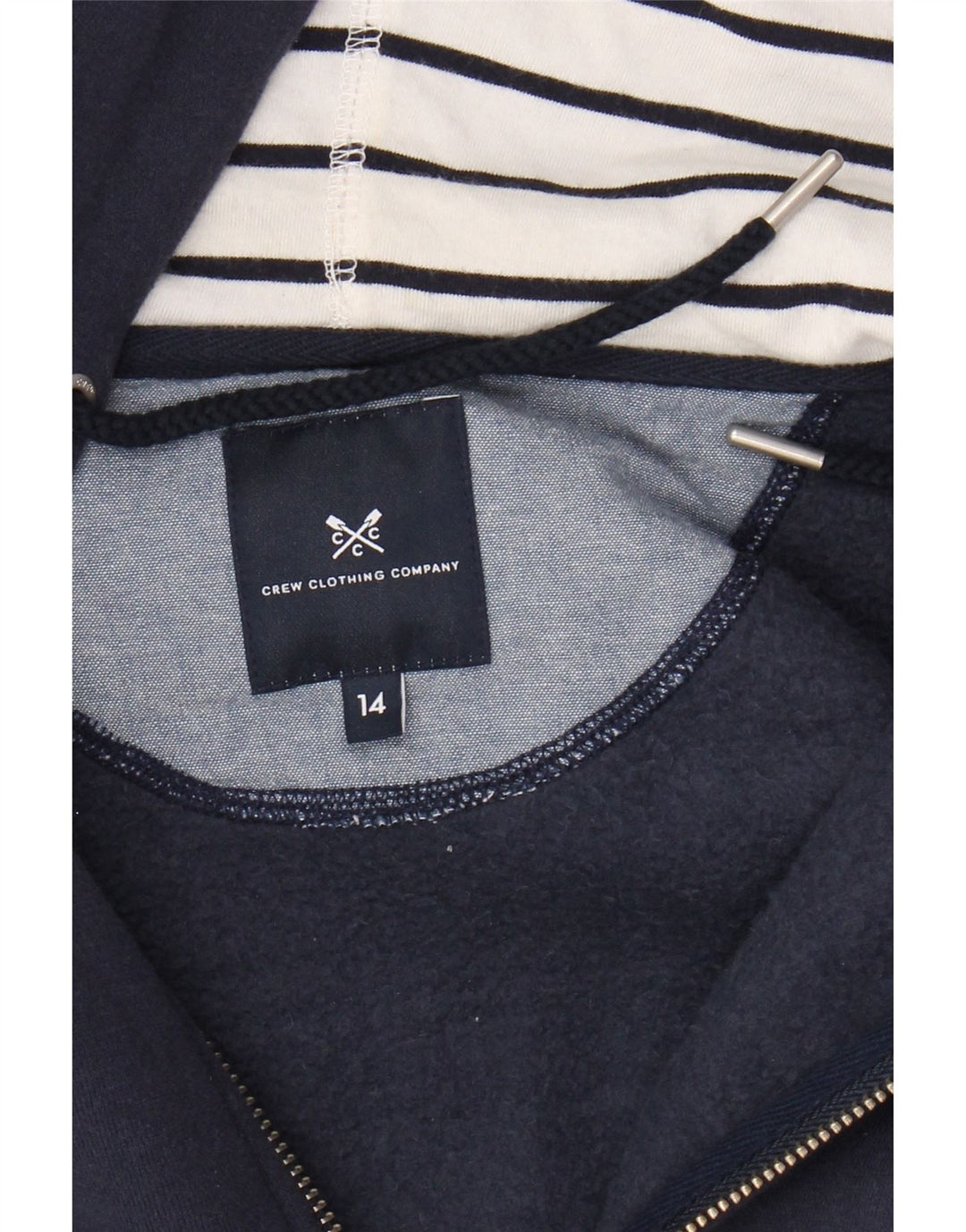 CREW CLOTHING Maglione con cappuccio e zip da donna UK 14 Cotone medio blu navy