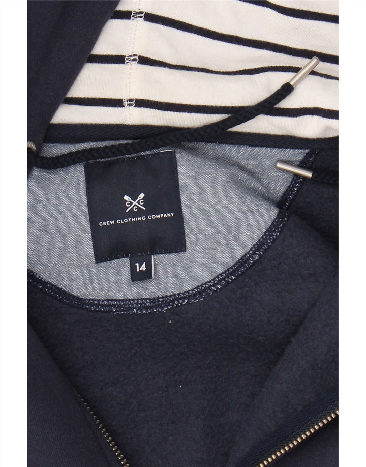 CREW CLOTHING Maglione con cappuccio e zip da donna UK 14 Cotone medio blu navy