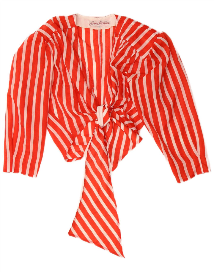 Camicetta vintage da donna con maniche a 3/4 e allacciatura frontale IT 44 a righe rosse medie