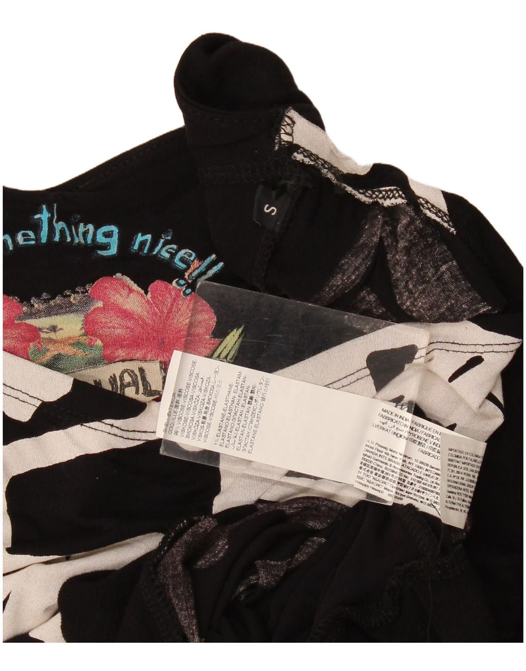 Desigual Donna Graphic Batwing Camicetta Top UK 10 Small Nero Geometrico