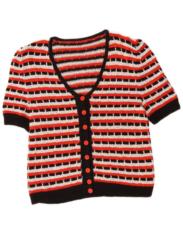 Maglione cardigan da donna vintage UK 14 a righe multicolori medie