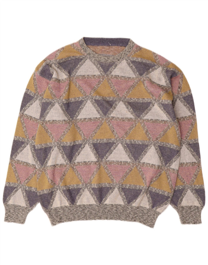 Maglione girocollo da uomo vintage grande a rombi multicolore/diamante