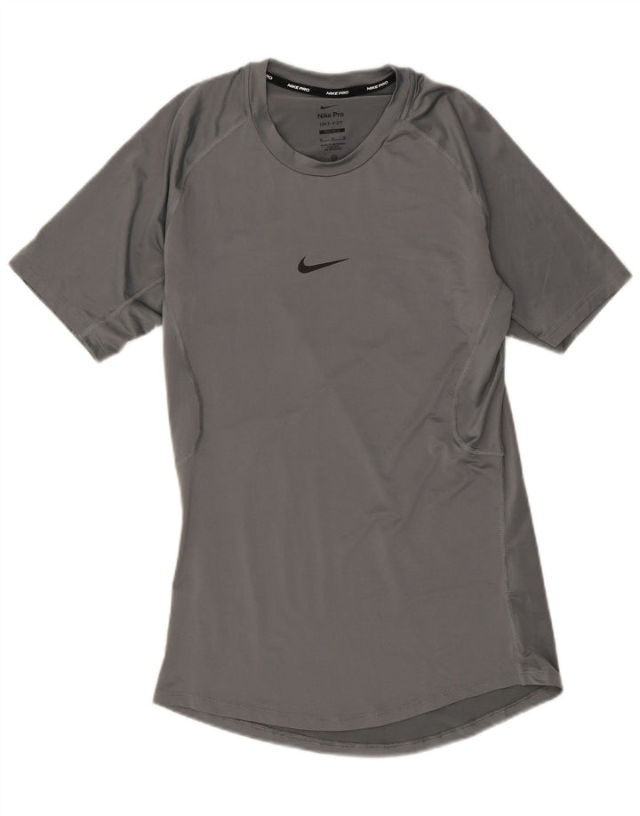 T-shirt Nike da uomo aderente, top in poliestere grigio medio