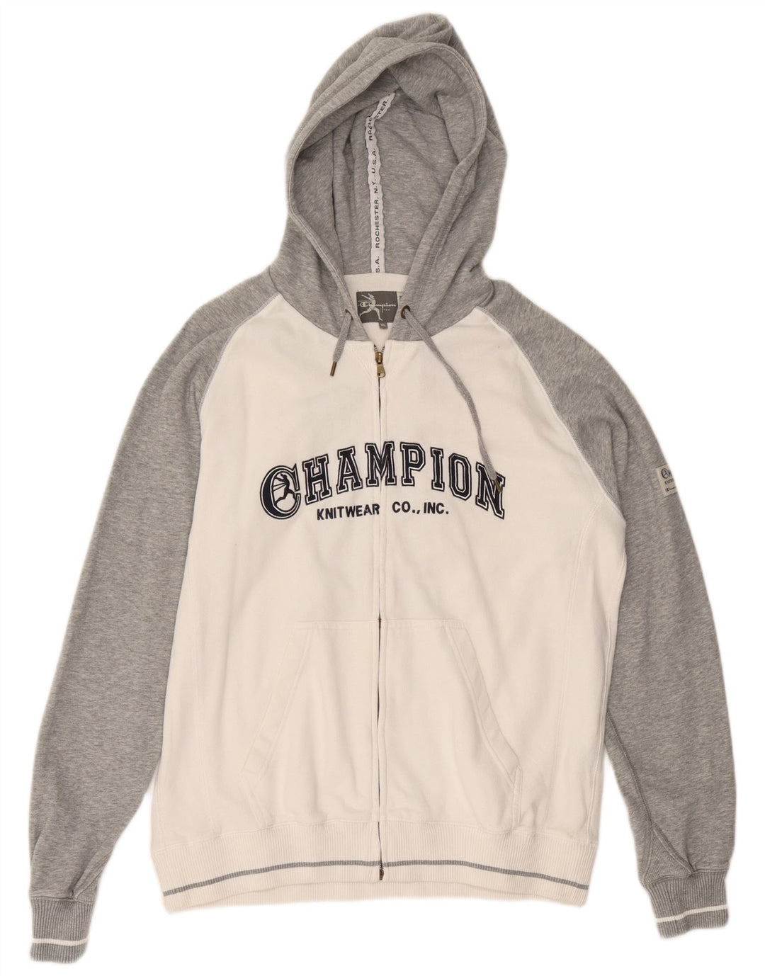 Maglione con cappuccio e zip grafica da uomo Champion XL in cotone color block bianco