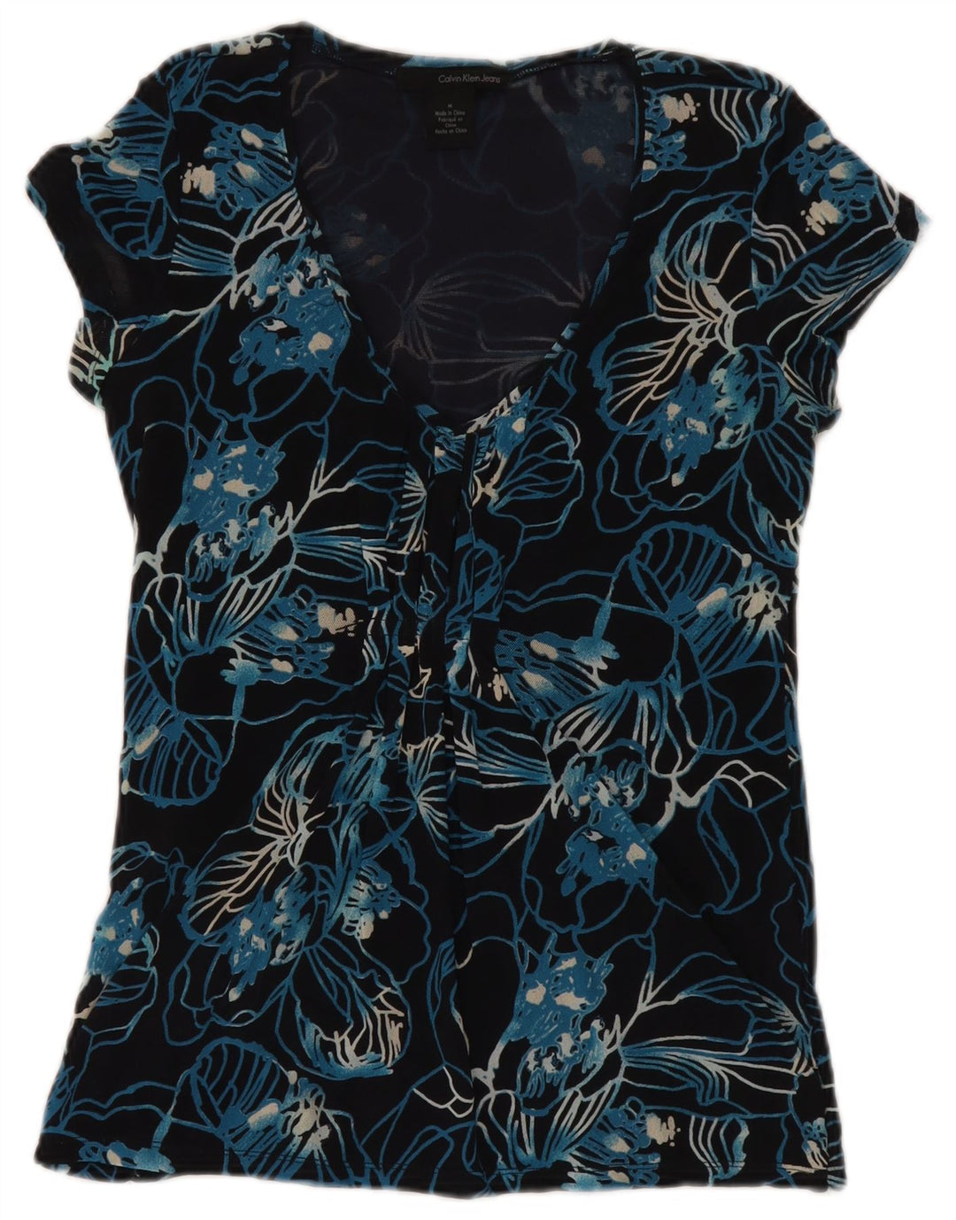 Calvin Klein Jeans Camicetta da donna Top UK 12 Medio Blu Navy Floreale