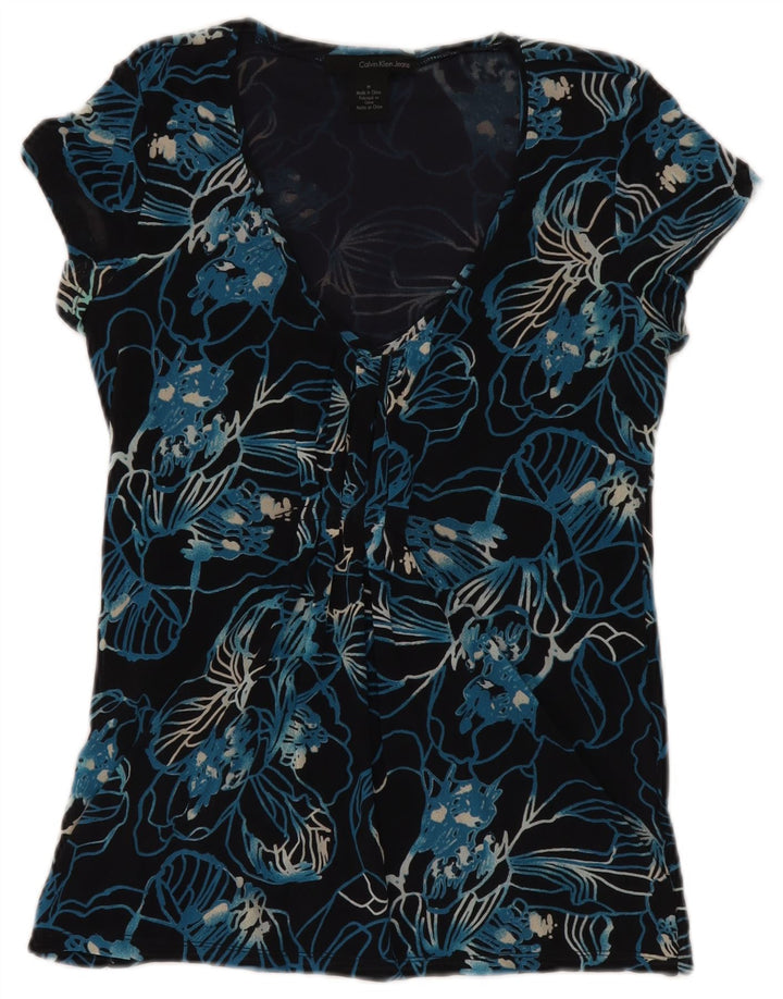 Calvin Klein Jeans Camicetta da donna Top UK 12 Medio Blu Navy Floreale