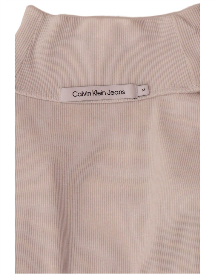CALVIN KLEIN JEANS Top corto da donna a maniche lunghe UK 12 Medio Bianco