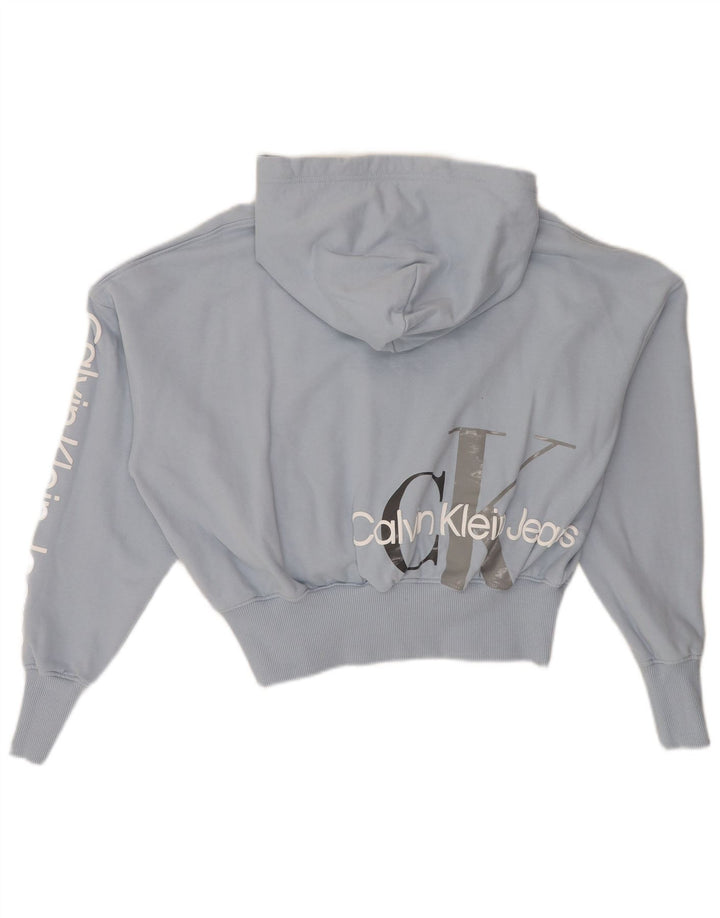 CALVIN KLEIN Womens Oversized Graphic Hoodie Jumper UK 14 Medium Blue