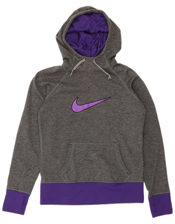 Felpa con cappuccio grafica Nike Therma-Fit da donna UK 10 Small Grey Colourblock