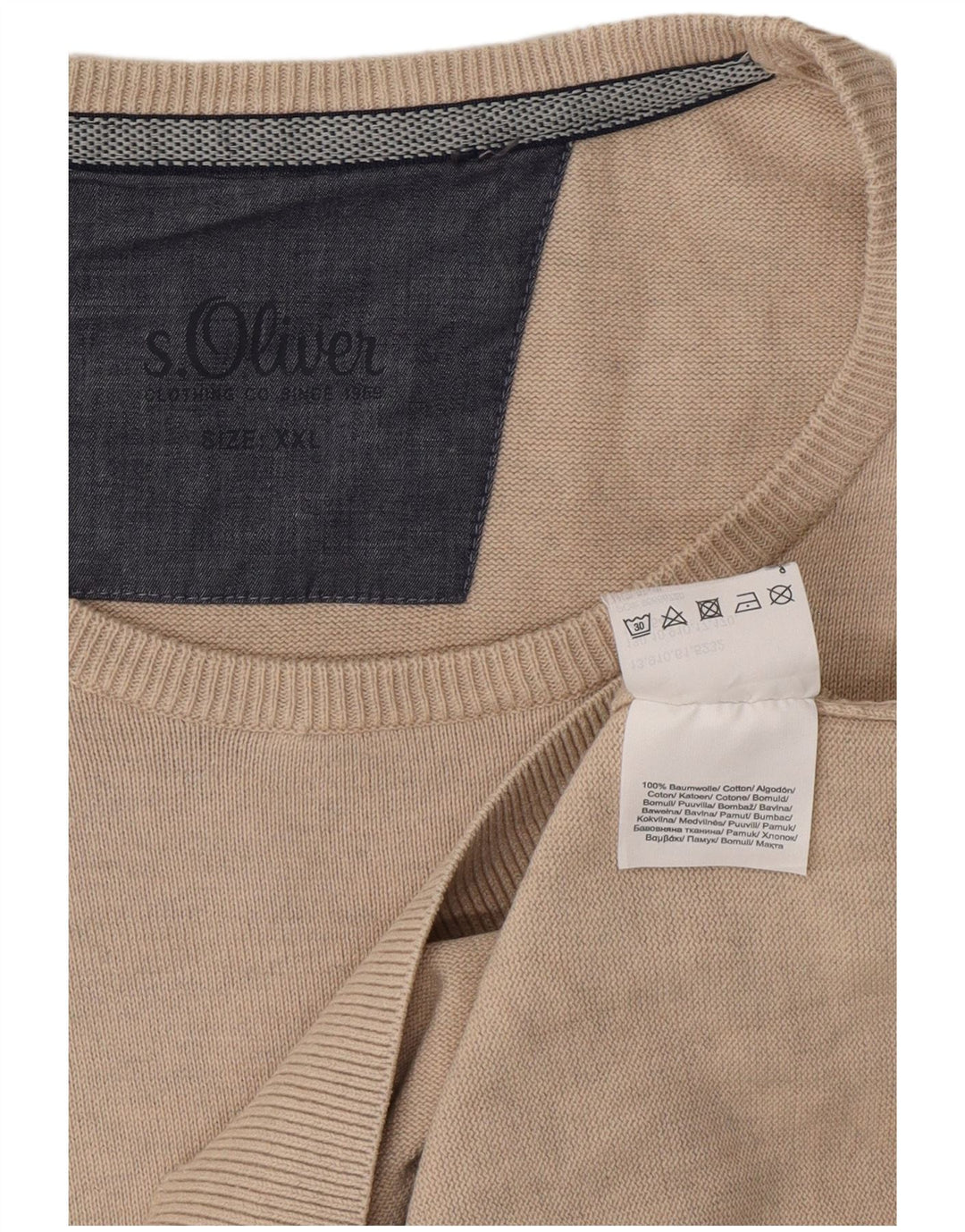 S.OLIVER Mens Crew Neck Jumper Sweater 2XL Beige Cotton