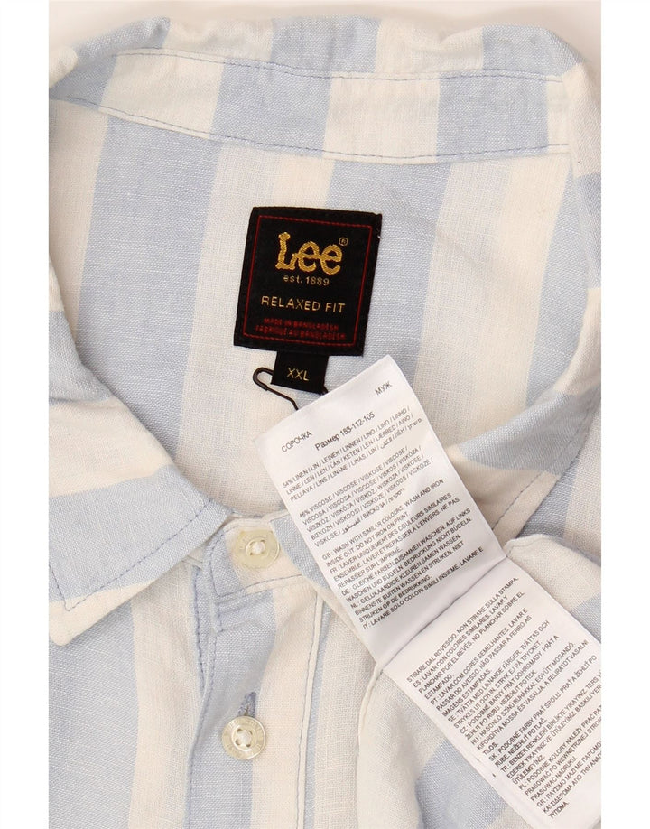 Camicia pullover da uomo a maniche corte vestibilità comoda LEE 2XL lino a righe blu